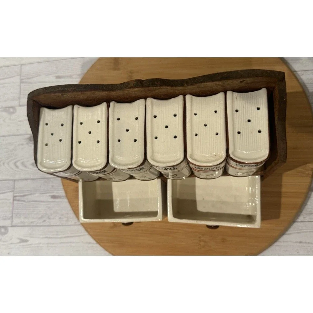 VTG Spice Set Chick Rooster Wood Rack Fred Roberts Japan 6 Shakers 2 Spice Boxes